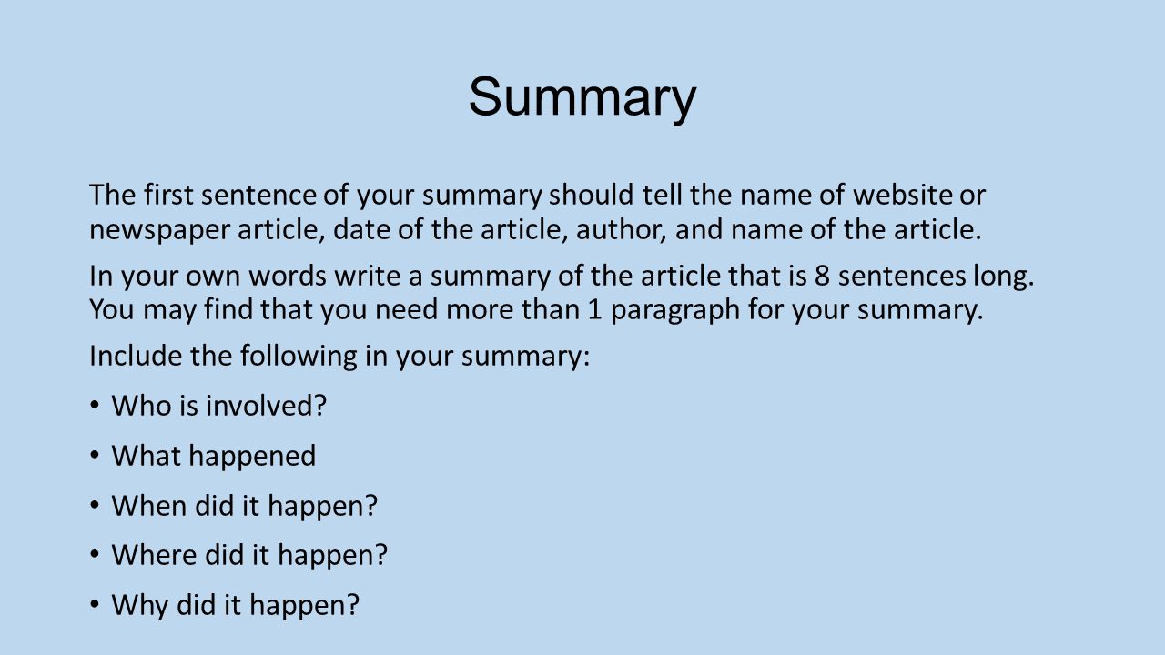 Current Events Guide for Writing the Science Current Event Article