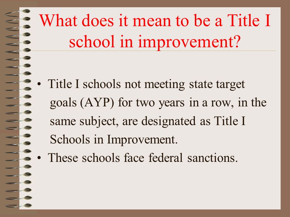 What does it mean to be a Title I school in improvement.