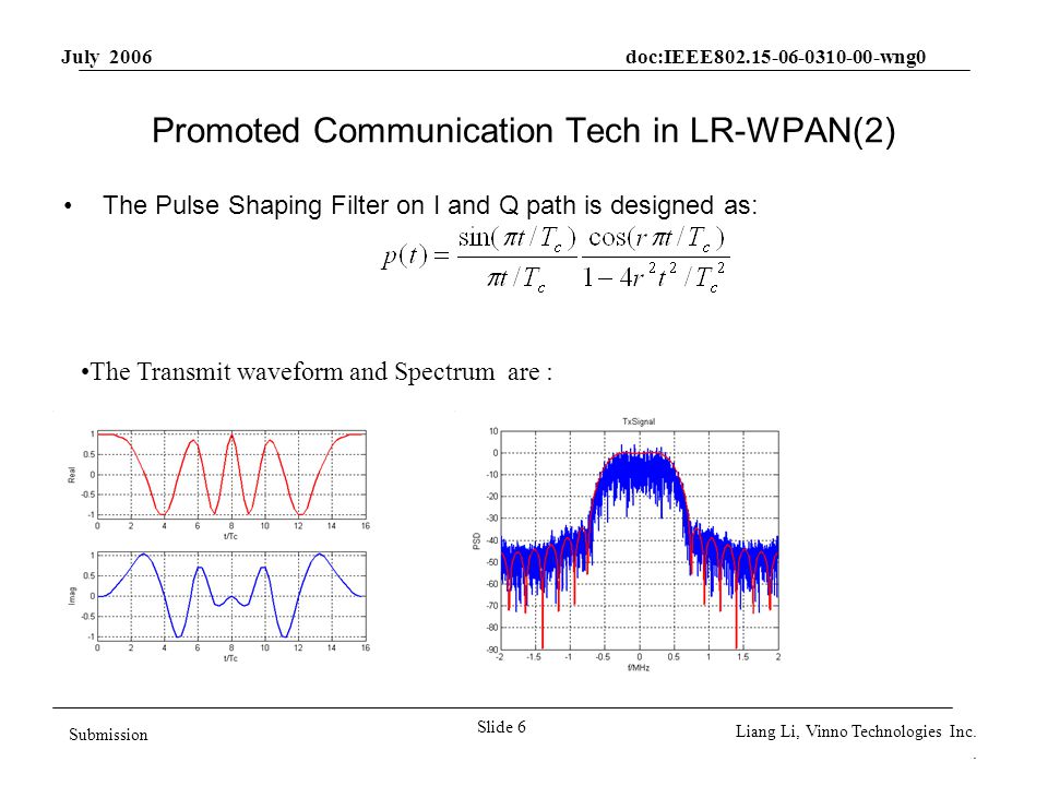 July 2006 doc:IEEE wng0 Slide 6 Submission Liang Li, Vinno Technologies Inc..