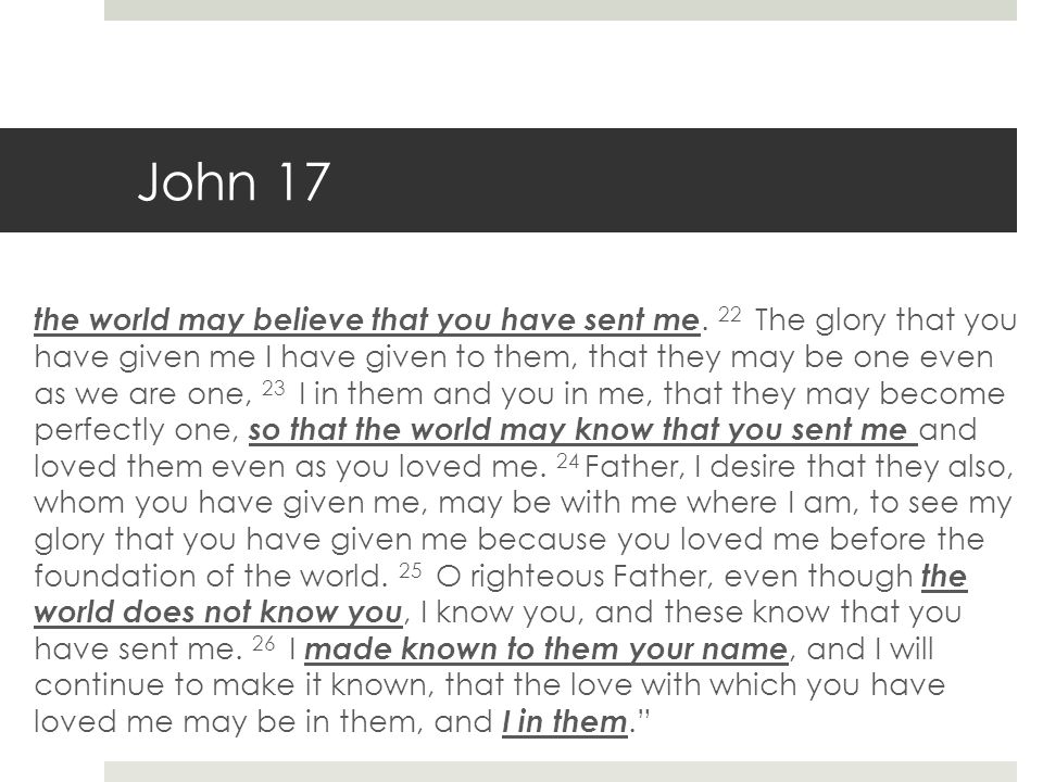John 17 the world may believe that you have sent me.