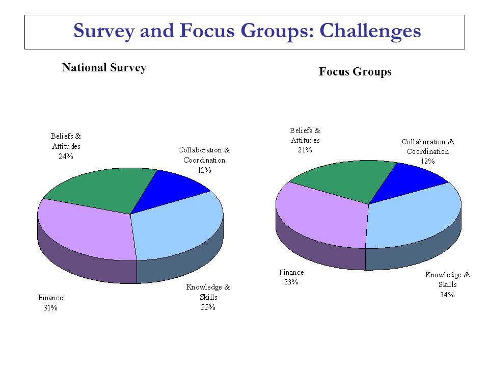 Survey and Focus Groups: Challenges National Survey Focus Groups