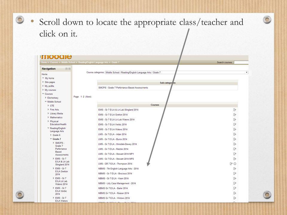 Scroll down to locate the appropriate class/teacher and click on it.