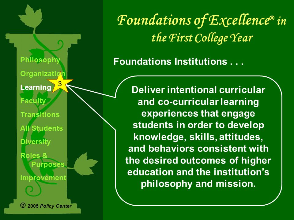 Deliver intentional curricular and co-curricular learning experiences that engage students in order to develop knowledge, skills, attitudes, and behaviors consistent with the desired outcomes of higher education and the institution’s philosophy and mission.