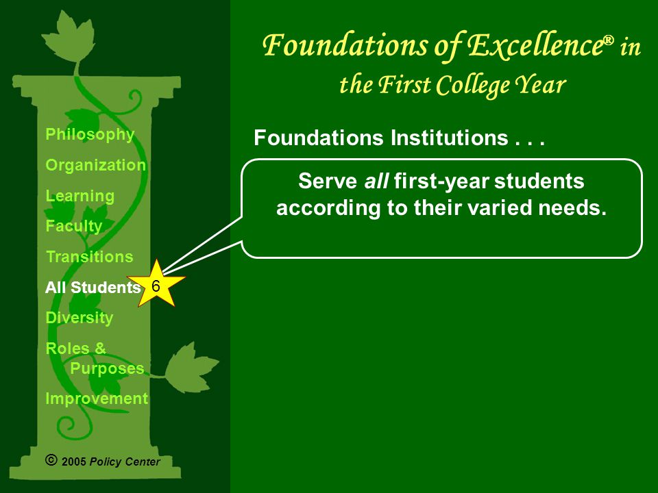 Serve all first-year students according to their varied needs.