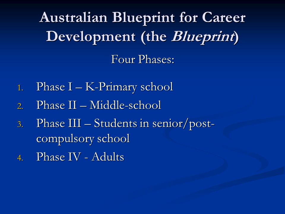 Australian Blueprint for Career Development (the Blueprint) Four Phases: 1.