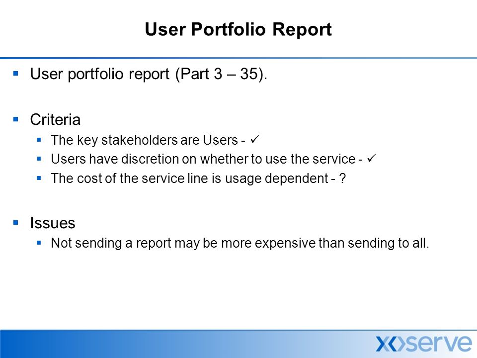 User Portfolio Report  User portfolio report (Part 3 – 35).