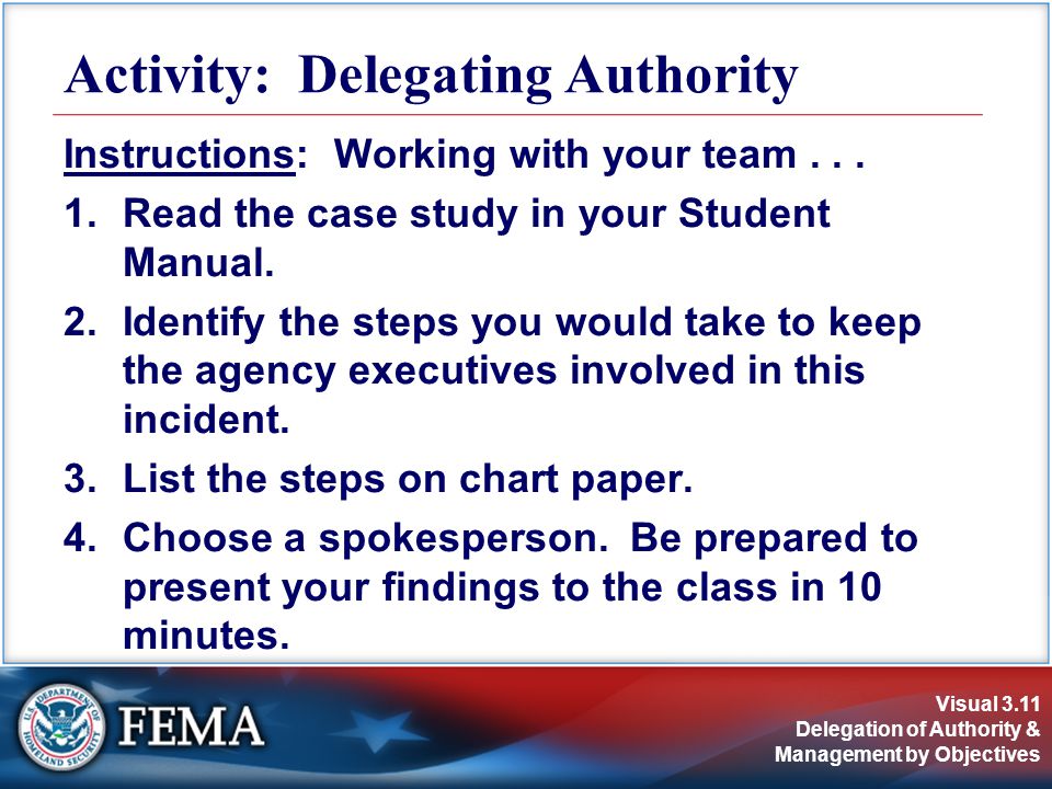 Visual 3.11 Delegation of Authority & Management by Objectives Instructions: Working with your team...