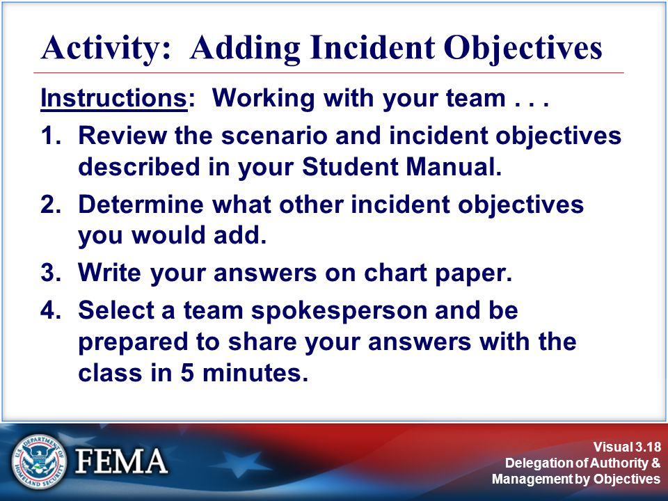 Visual 3.18 Delegation of Authority & Management by Objectives Instructions: Working with your team...