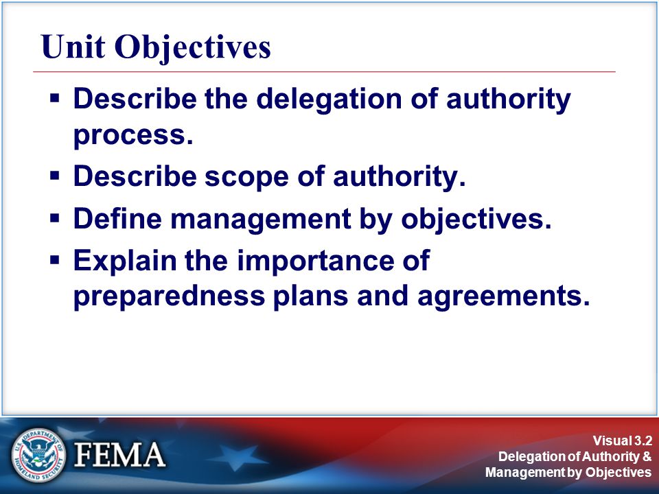 Visual 3.2 Delegation of Authority & Management by Objectives  Describe the delegation of authority process.