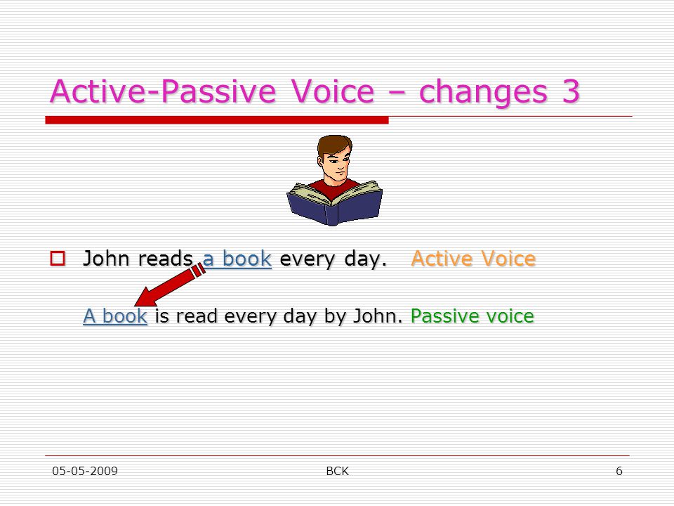 Active-Passive Voice – changes 1 John reads a book every day.