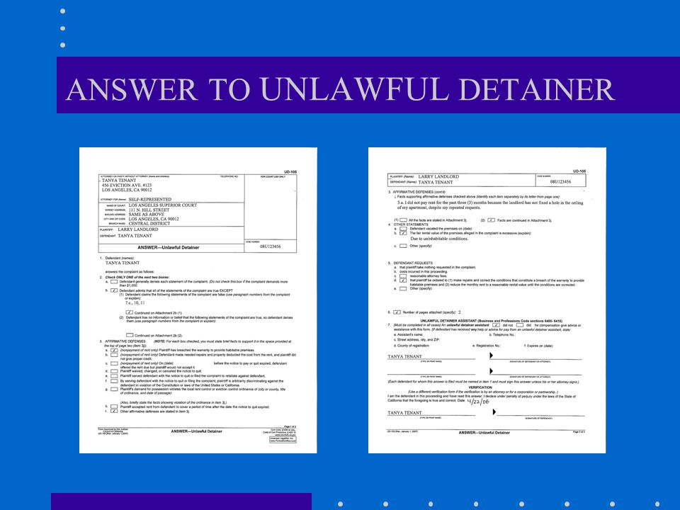 ANSWER TO UNLAWFUL DETAINER