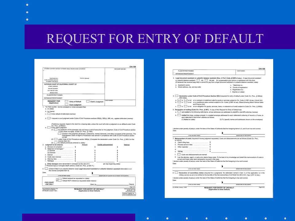 REQUEST FOR ENTRY OF DEFAULT