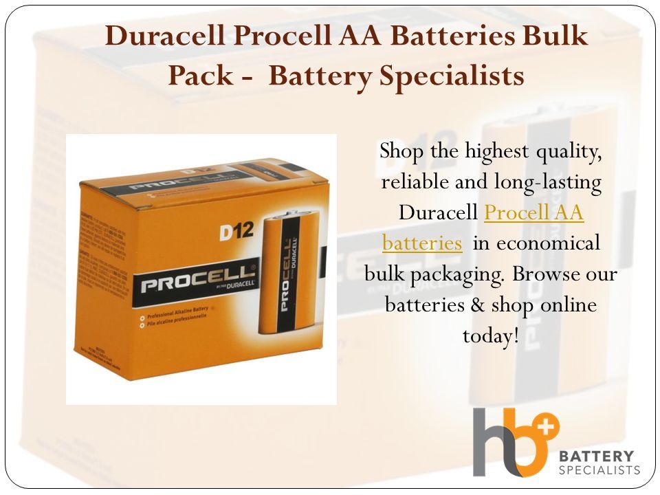 Duracell Procell AA Batteries Bulk Pack - Battery Specialists Shop the highest quality, reliable and long-lasting Duracell Procell AA batteries in economical bulk packaging.
