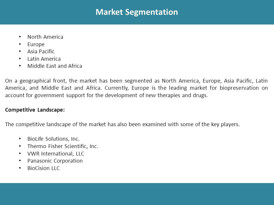 Report Description Market Segmentation North America Europe Asia Pacific Latin America Middle East and Africa On a geographical front, the market has been segmented as North America, Europe, Asia Pacific, Latin America, and Middle East and Africa.